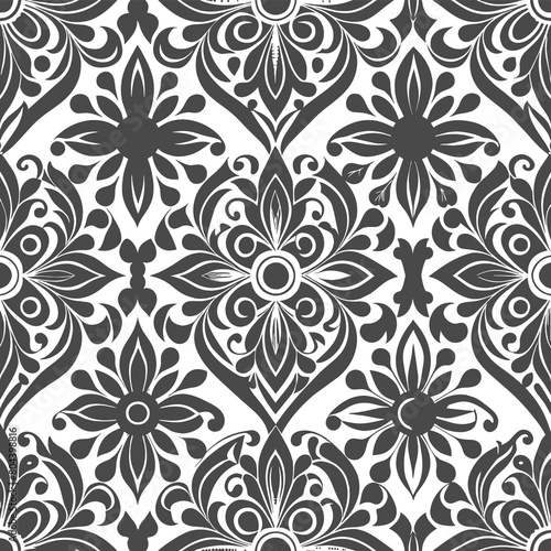 flat black Seamless floral pattern graphic elements isolated on white background generated by Ai