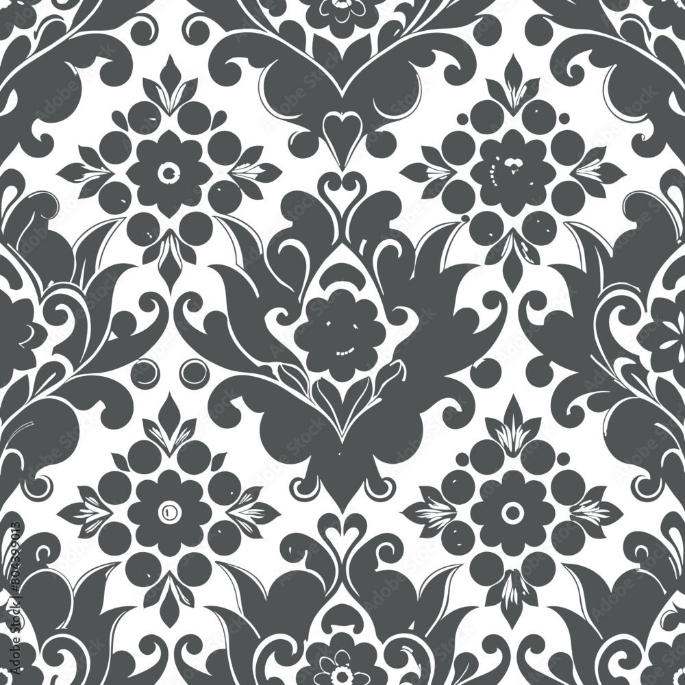 flat black Seamless floral pattern graphic elements isolated on white background generated by Ai flat black Seamless floral pattern graphic elements isolated on white background generated by Ai