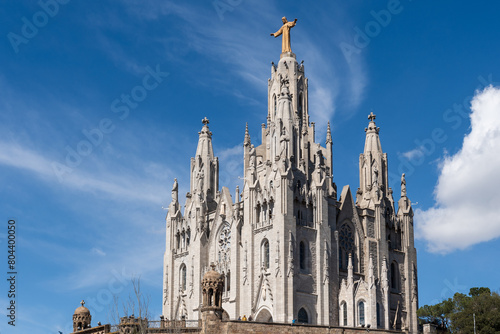 Tibidabo cathedral on top of mountain in Barcelona, Spain