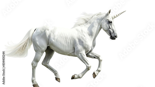 White horse unicorn isolated on white background - Generation AI