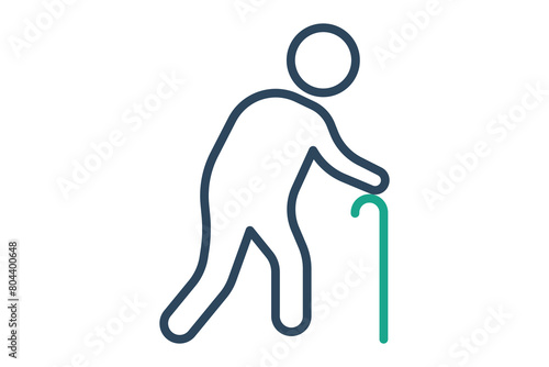 elderly icon. elderly people use walking sticks. line icon style. old age element illustration