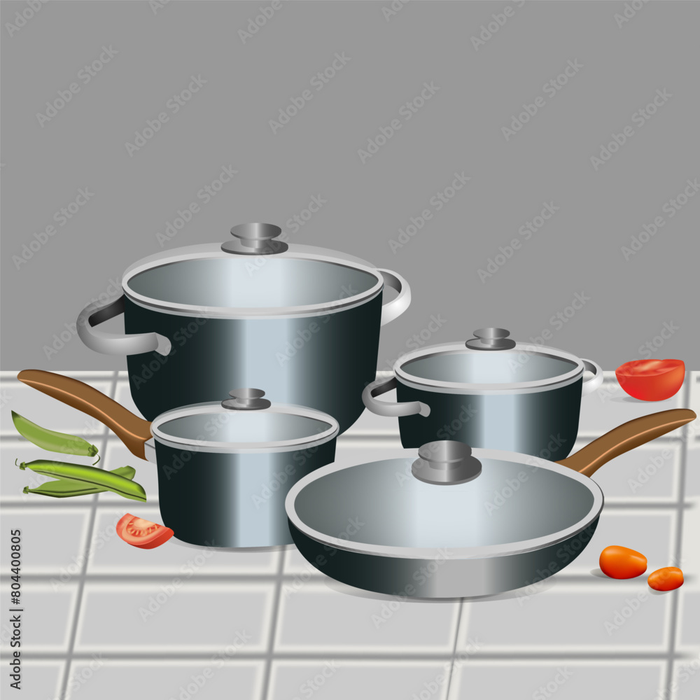 stainless cookware set vector illustration stainless cookware set vector illustration