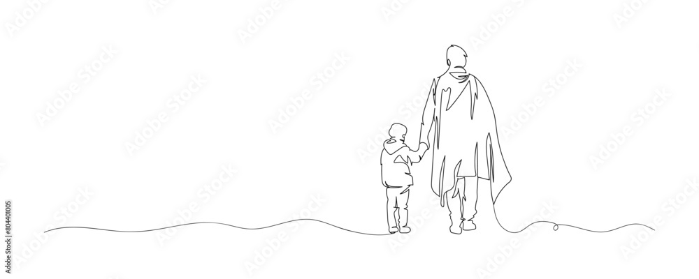 Continuous single drawn, one line dad and child, parent love kid, line art illustration for fathers day decoration Continuous single drawn, one line dad and child, parent love kid, line art illustration for fathers day decoration
