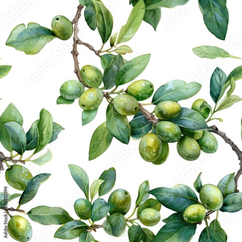 Wallpaper Mural Olive branches watercolor seamless pattern. Floral background. Olives on white background. Torontodigital.ca