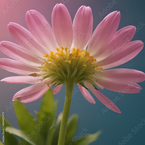 a pink flower with yellow center in a vase
