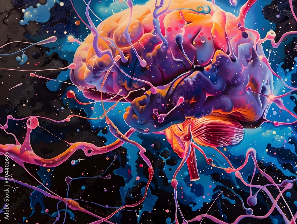 Intricate Connections of an Artificial Intelligence Brain in Vibrant Organic Shapes and Colors Generative ai