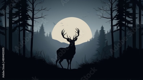 Deer In Nature Trees Forest Hunting Logo Black - Generative AI
