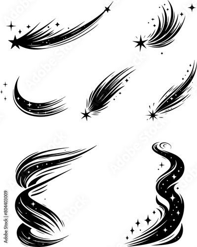 Set étoiles filantes a ajuster, noir isolé 