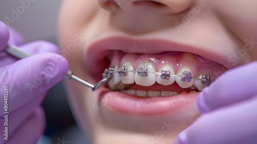 A young boy with braces undergoing orthodontic treatment. Concept Orthodontic Treatment  Childhood Smiles  Braces Journey  Growing Up with Braces  Dental Health