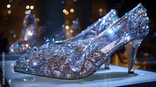 This Detailed shot showcases designer shoes embellished with radiant gems, perfect for upscale affairs