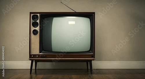 A full screen shot of an old cathode television set showing only white noise iin a dark and isolated room photo