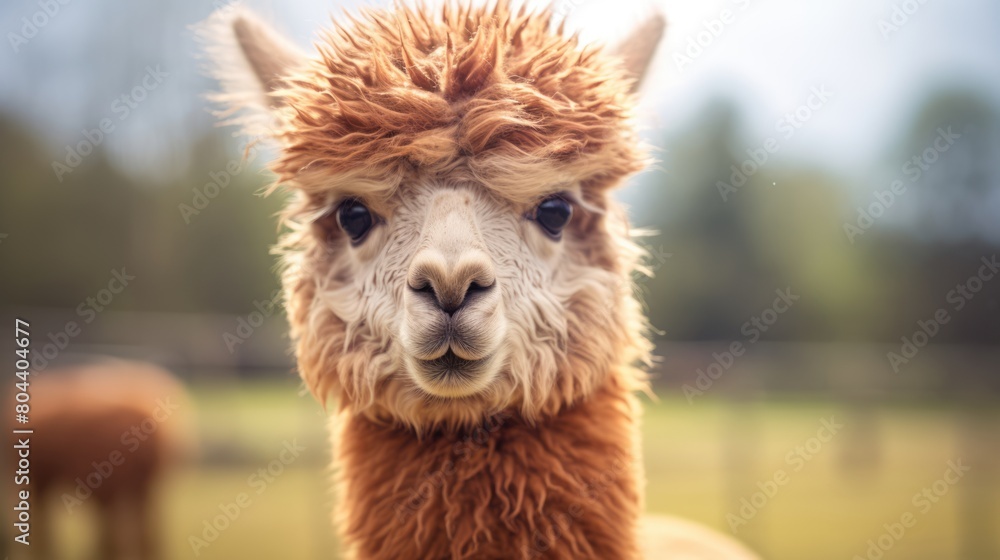 Alpaca Head Face Portrait Blurred Background - Generative AI