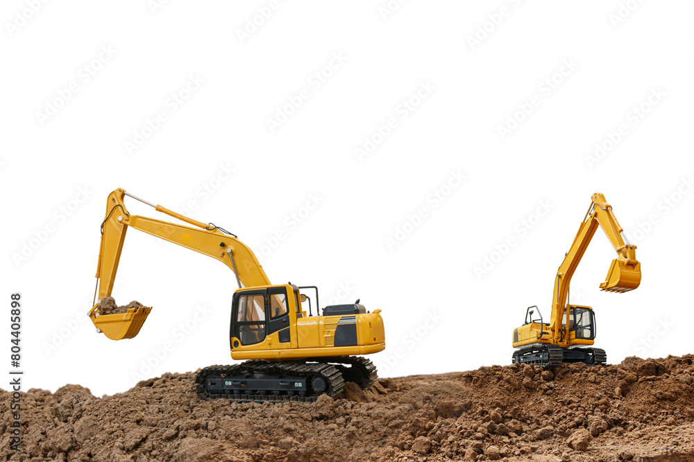 Crawler Excavator is digging soil in the construction site on isolated white background. Crawler Excavator is digging soil in the construction site on isolated white background.