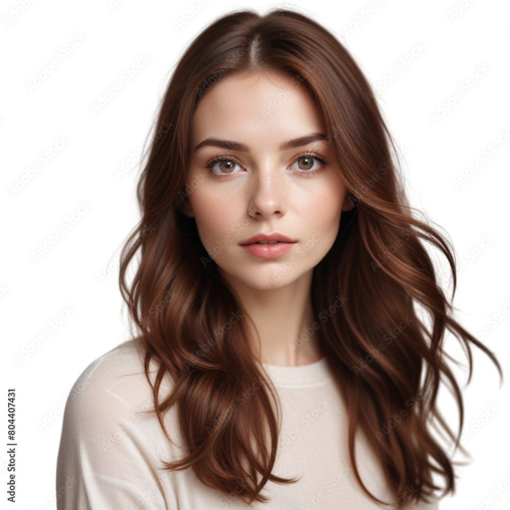 a cute woman with long hair on Isolated transparent background png. generated with AI a cute woman with long hair on Isolated transparent background png. generated with AI