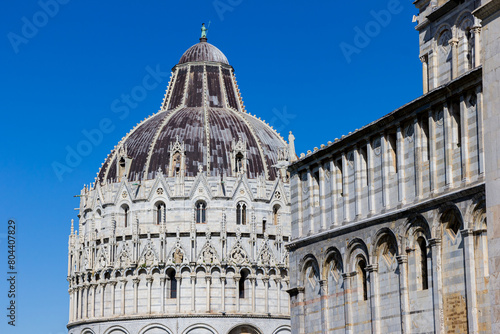 Historic baptistry and cathedral in Pisa, Italy
