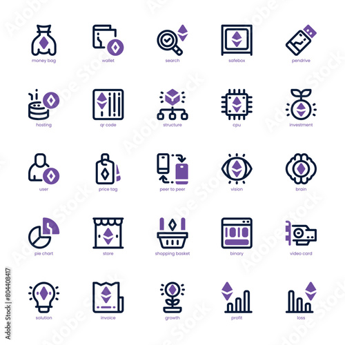 Blockchain icon pack for your website, mobile, presentation, and logo design. Blockchain icon dual tone design. Vector graphics illustration and editable stroke.