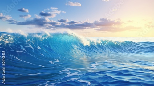 Blue Water Waves On The Ocean Background - Generative AI © Stock Photos Bank 