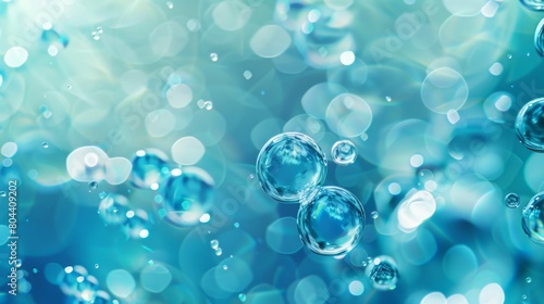 Flowing water bubbles,Water molecule,bubbles, light blue gradient,minimalism