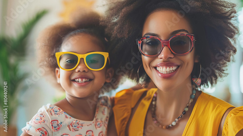 Beautiful black mother and daughter smiling photo