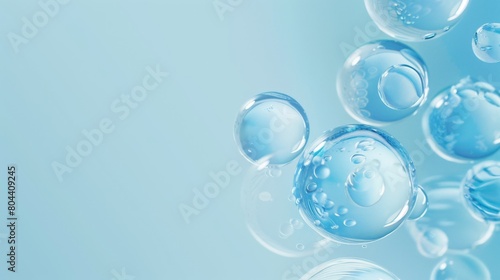 Flowing water bubbles Water molecule bubbles  light blue gradient minimalism