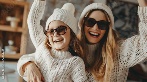 Beautiful mother and daughter smiling photo