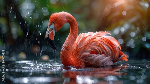 Chilean Flamingo (Phoenicopterus chilensis) in the Bird Park; Foz do Iguazu, Parana, Brazil Genrative AI photo