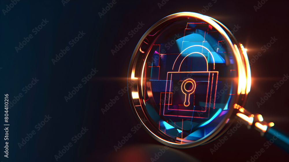Secure Focus: Magnifying Glass highlighting Secure Lock Icon Secure Focus: Magnifying Glass highlighting Secure Lock Icon
