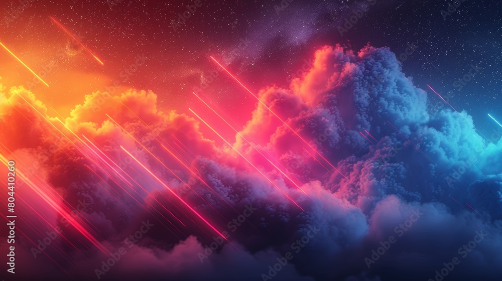 Stunning Retro-Futuristic Space Art with Meteor Showers and Cosmic Cloudscape