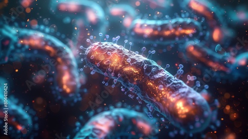 Stunning 3D Render of Glowing Bacteria with High Detail in a Microscopic Close Up