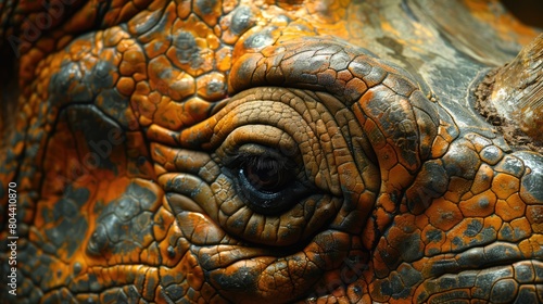 Close-up detail of the skin of an Indian rhinoceros (Rhinocerus unicornis); Salina, Kansas, United States of America Genrative AI photo