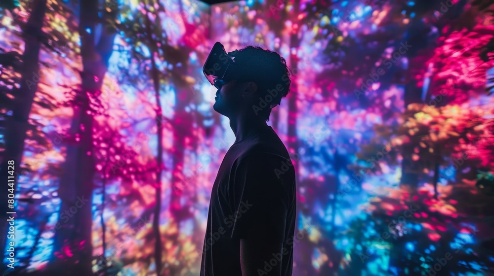 A man stands confidently in front of a vibrant and colorful wall, showcasing a bold contrast between the subject and the background. A man stands confidently in front of a vibrant and colorful wall, showcasing a bold contrast between the subject and the background.