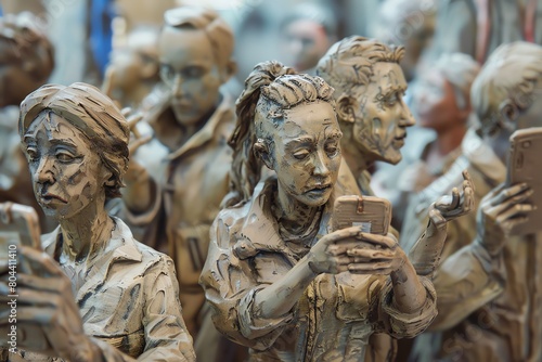 Depict a clay sculpture scene of customer service from a wide-angle perspective Highlight various emotions and expressions on both customers and employees, utilizing different textures and depths to e
