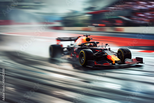 Black red racing car speed driving on track. Motion blur from long exposure © alexkoral