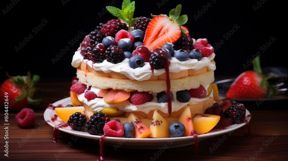 Cake with cream and fruits