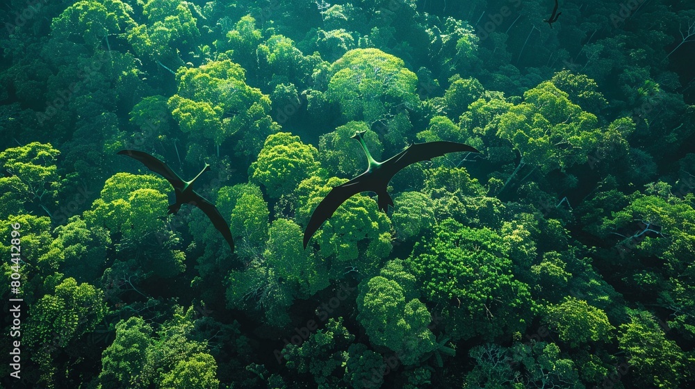 Pterodactyl Shadows Over the Rainforest Capture the shadows of flying Pterodactyls cast upon the vibrant green rainforest canopy Pterodactyl Shadows Over the Rainforest Capture the shadows of flying Pterodactyls cast upon the vibrant green rainforest canopy