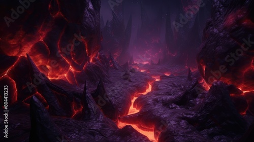 Crimson Red And Purple Unique Nether Underworld Surface - Generative AI photo