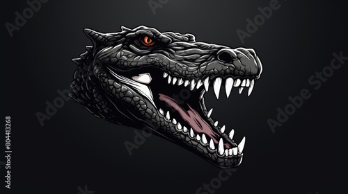 Crocodile Head Face Black Silhouette Logo - Generative AI © Stock Photos Bank 