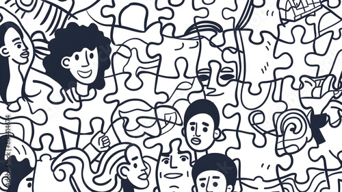 Line Art Mural A Vivid Tapestry of Diverse Stories for World Autism Awareness Day Generative ai