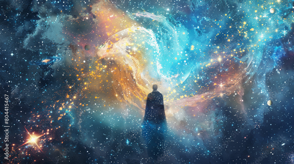 A cosmic tapestry of John 1:1-3, the Logos as a radiant figure ...