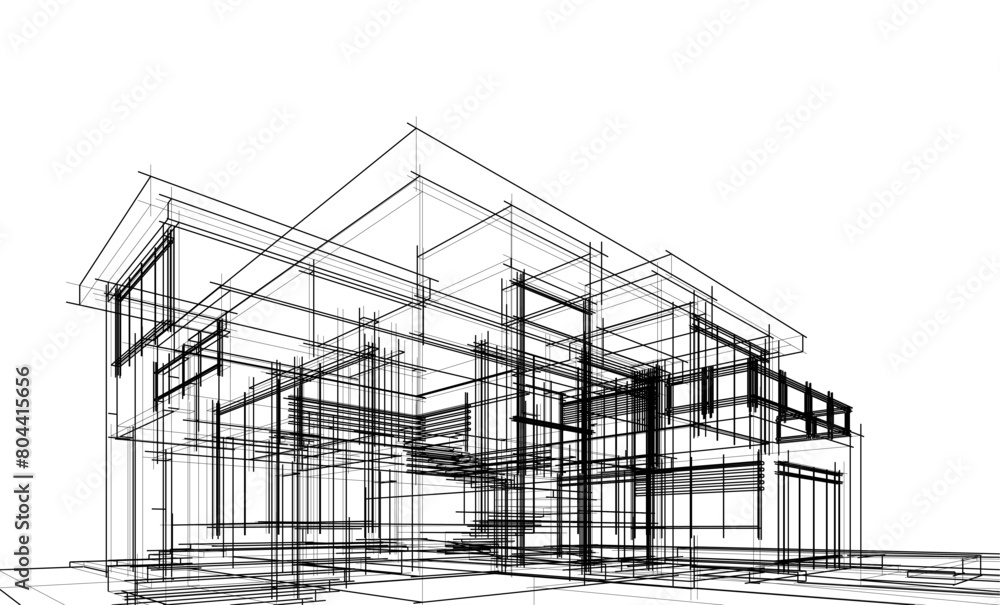 Modern house sketch 3d illustration Modern house sketch 3d illustration