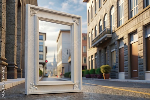Frame mockup for daytime street marketing in the city. Generative AI © Fernando