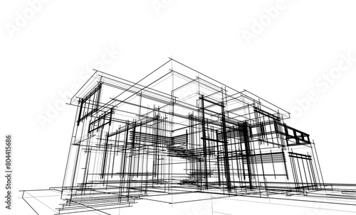 Modern house sketch 3d illustration