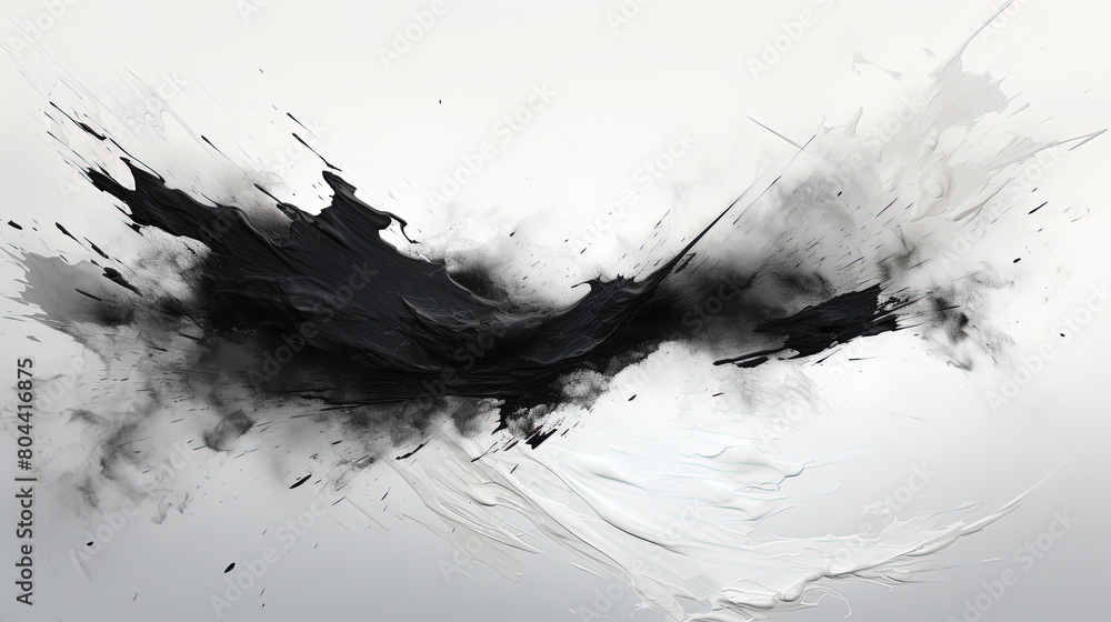 Abstract Art of White and Black Oil Paint Brush Stroke on Background