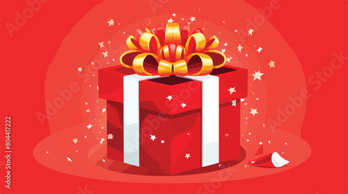 Opened gift box on red background 2d flat cartoon v