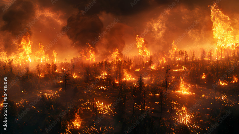 Obraz premium Global Warming Visuals: Stark Warning of Wildfires Exacerbated by Carbon Pollution