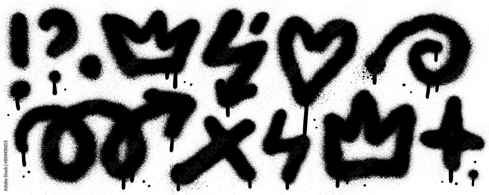 Spray textured graffiti doodle punk and girly shapes set. Hand drawn abstract scribbles and squiggles, creative various shapes, pencil drawn icons. Scribbles, scrawls, crown, curly lines. Vector Spray textured graffiti doodle punk and girly shapes set. Hand drawn abstract scribbles and squiggles, creative various shapes, pencil drawn icons. Scribbles, scrawls, crown, curly lines. Vector