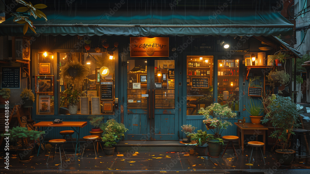 This restaurant with various potted plants displayed outside. Restaurant With Potted Plants This restaurant with various potted plants displayed outside. Restaurant With Potted Plants