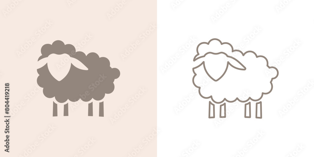 Vector line icon of a domestic cattle side view whole body sheep, lamb or goat grazing used for fur wool and milk as modern clean line art illustration in a black stroke symbol style isolated logo Vector line icon of a domestic cattle side view whole body sheep, lamb or goat grazing used for fur wool and milk as modern clean line art illustration in a black stroke symbol style isolated logo