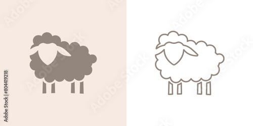 Vector line icon of a domestic cattle side view whole body sheep, lamb or goat grazing used for fur wool and milk as modern clean line art illustration in a black stroke symbol style isolated logo