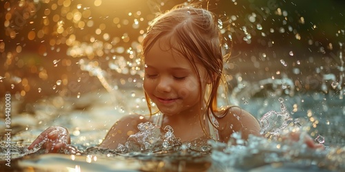 girl in dress enjoying water